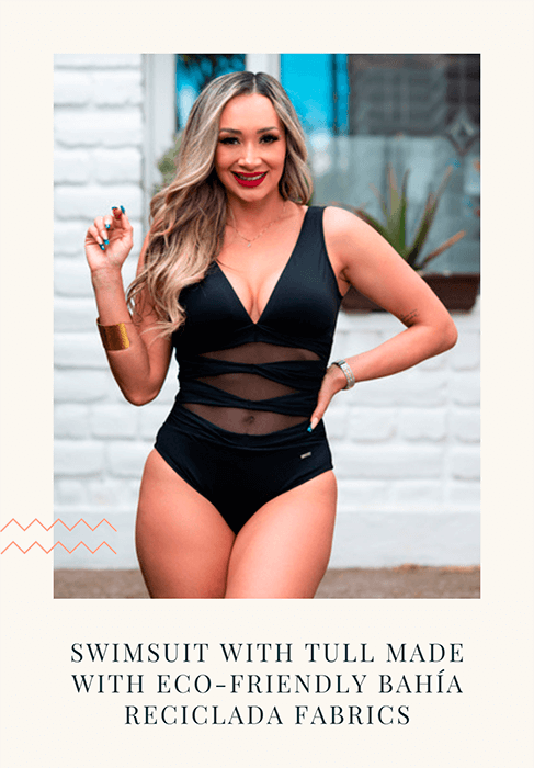 Black swimsuit made with recycled and sustainable fabrics