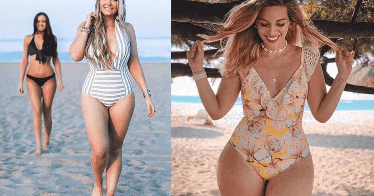 Girls wearing swimsuits for curvy women on the beach